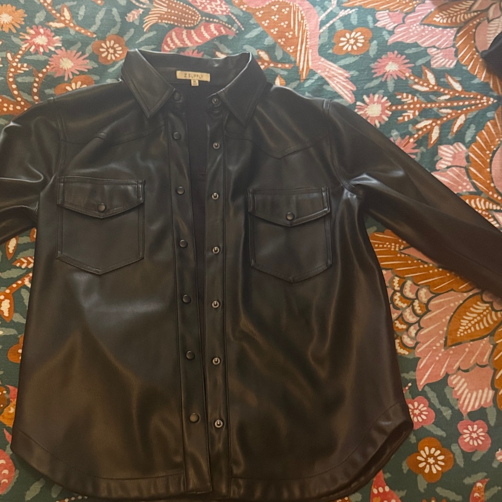 Z Supply Black Faux Leather Button-Up Shirt